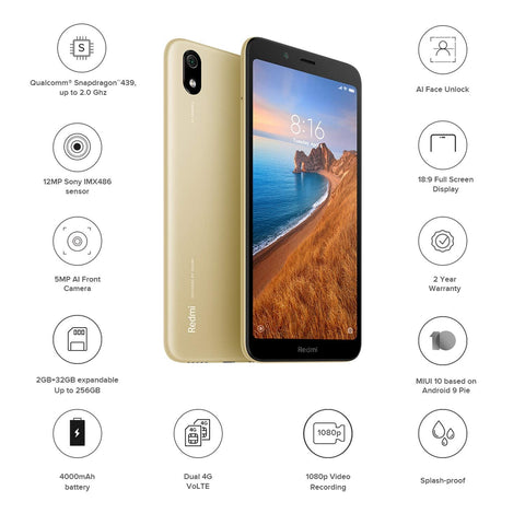 Redmi 7A (Matte Gold, 2GB RAM, 32GB Storage)
