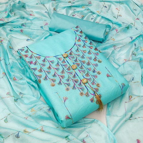 Glamorous Embroidered Slub Cotton Dress Material/Suit
