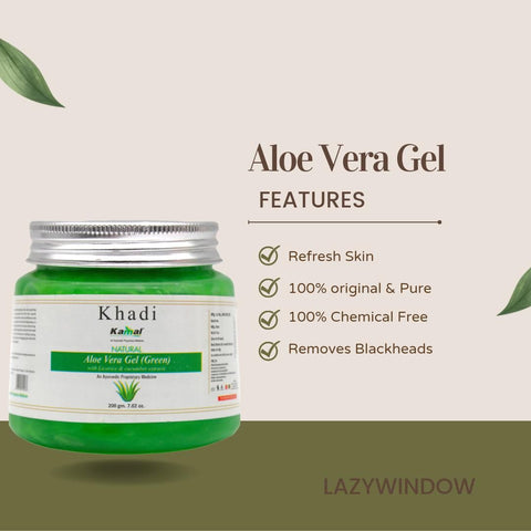 Khadi Kamal Herbal 100 Pure Natural & Organic Aloe vera Gel Green For Men And Women For Glowing Skin 200gm Pack of 5