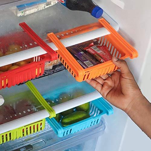 Plastic Fridge Organizer Drawer, Adjustable Fridge Storage Basket Pack of 4
