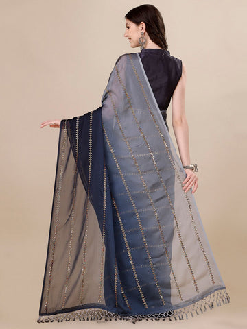 Fancy Sequined Embroidered Grey Coloured Silk Saree with Blouse Piece