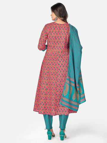 Elegant Cotton Printed Kurti Pant Dupatta Set