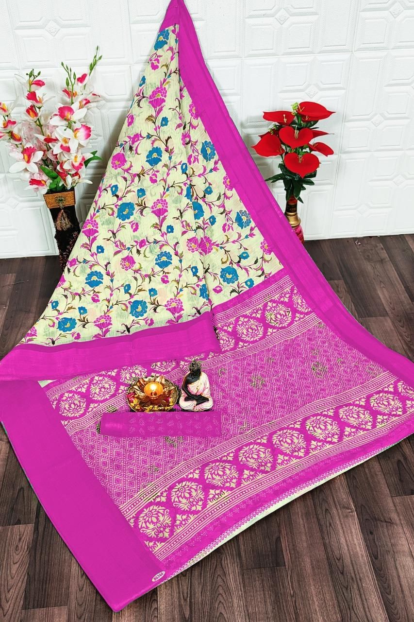 Pretty Floral Printed Cotton Saree