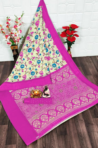 Pretty Floral Printed Cotton Saree