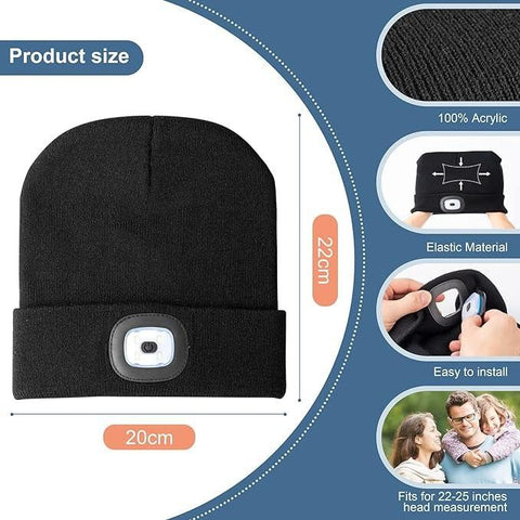 Unisex Hat Winter Warm Headlamp Cap with 3 Brightness Light