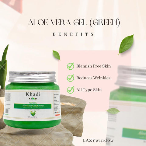 Khadi Kamal Herbal 100 Pure Natural & Organic Aloe vera Gel Green For Men And Women For Glowing Skin 200gm Pack of 5