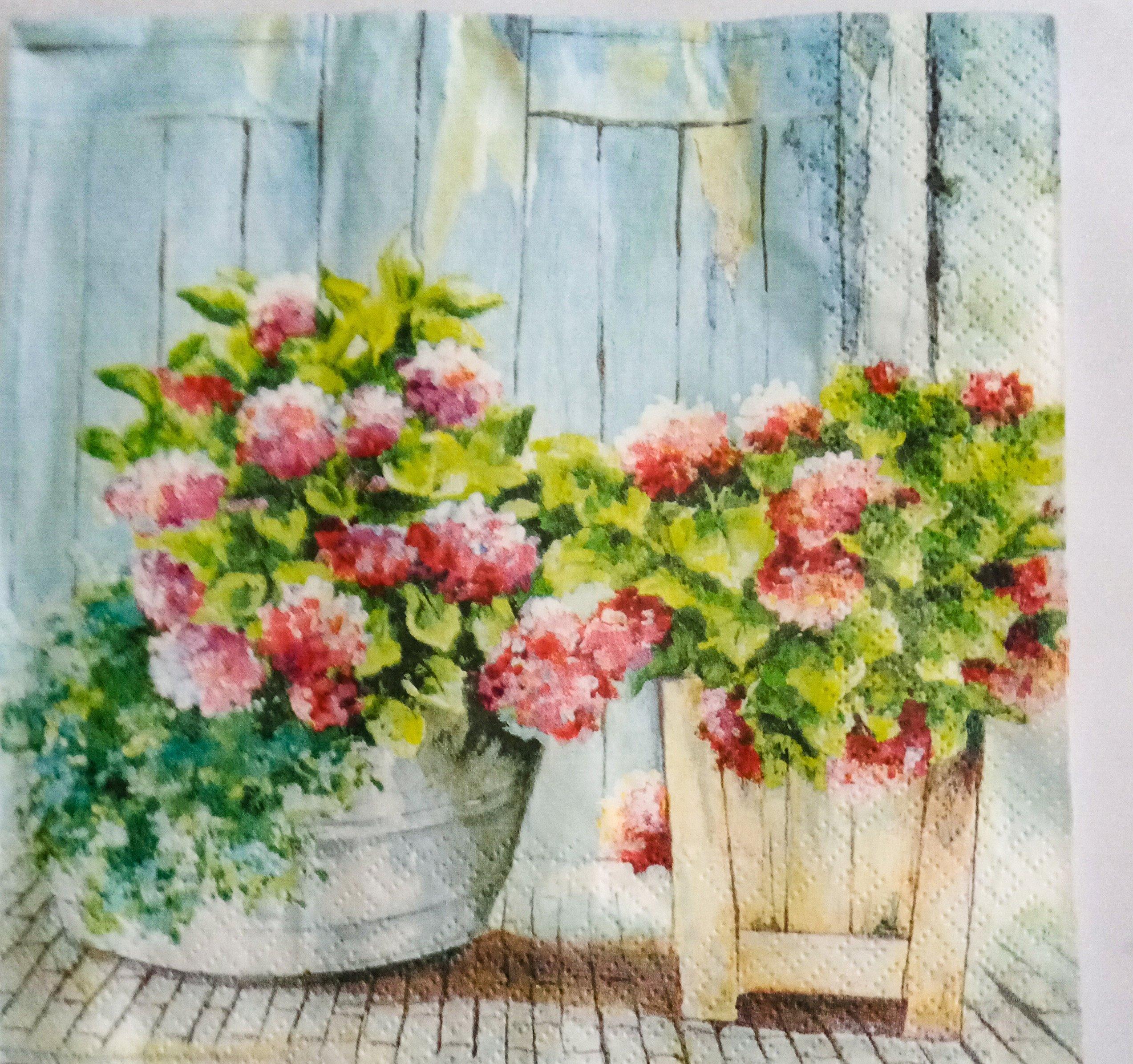 Decoupage Tissue - Blue Flower Basket -1 Pc