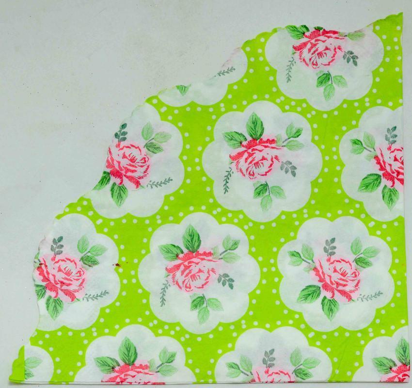 Decoupage Napkin/Tissue -Pink Roses in green base round base tissue - 1 Pc