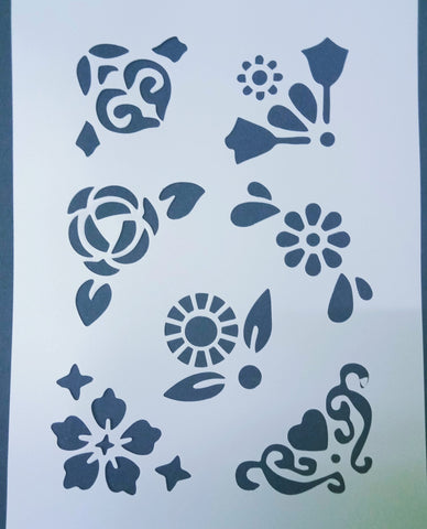 Stencil for Art and Craft - cute little flowers - Size A4 - 1 Pc.