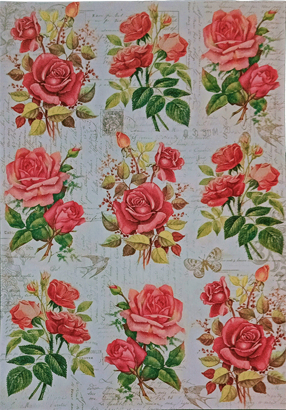 Decoupage Paper - Red Roses - Size A4 - 2 sheets