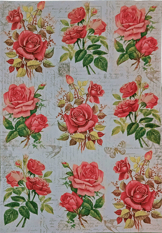 Decoupage Paper - Red Roses - Size A4 - 2 sheets