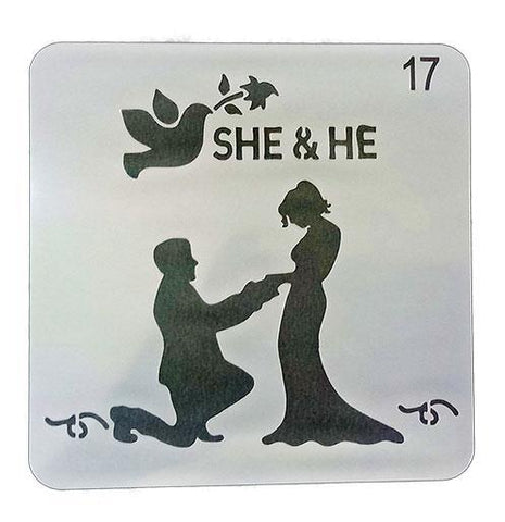 Art & Craft Stencil  - She & He-  size 5*5 inch - 1 P c