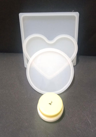 Silicone mold resin coaster with holographic white glitter - 1 set