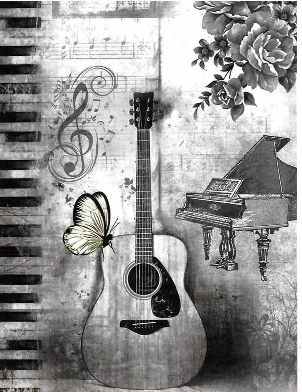 Decoupage Filament Paper - Musical birds  - Size A4 - 2 sheets