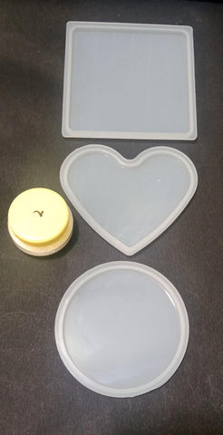 Silicone mold resin coaster with holographic white glitter - 1 set